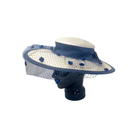 Sonni San Francisco Vintage Cream Lace Hat Beige & Blue - Picture 3 of 12